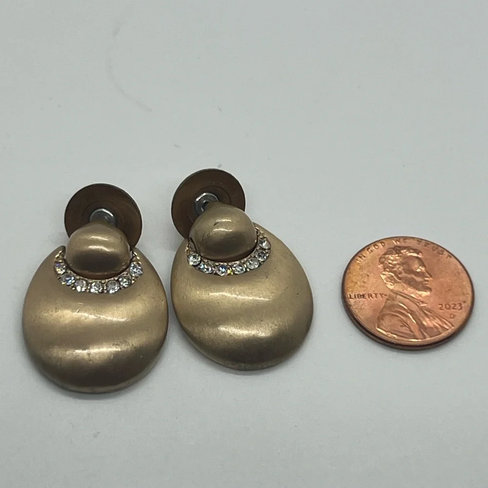 Vintage Monet‎ Gold Tone and Rhinestone Pierced Dangle Earrings